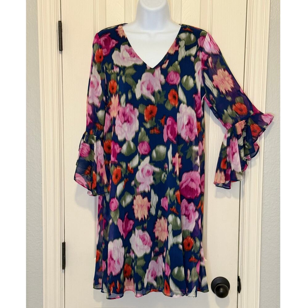 Romantic Floral Calvin Klein Dress – M | Cottagecore Chiffon Garden Party Look